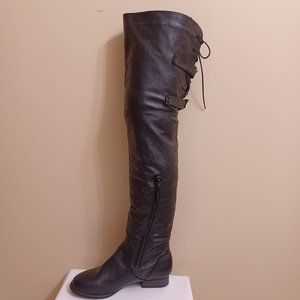 Shiekh Women's Black Faux Leather Over the Knee Boots With Partial Zipper NWB